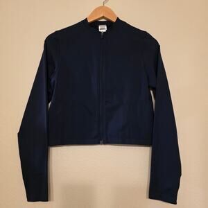 Gymshark Cropped Full Zip Jacket L Navy Blue Athleisure Activewear Workout Gym